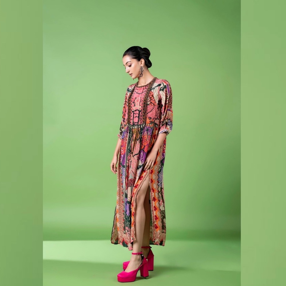 NEON ANIMALSKIN PRINT KAFTAN DRESS - Picture 5 of 5